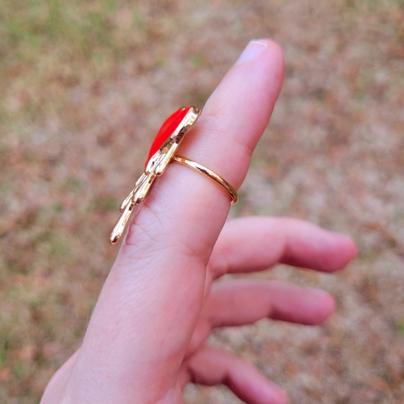 Red Gold Dripping Valentines Day True Love Midi Ring Size 4.5 - Picture 4 of 9